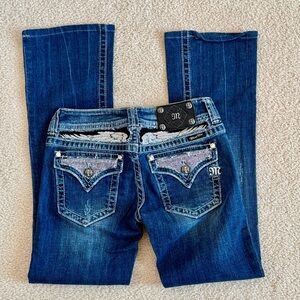 Miss Me Low Rise Boot Cut Rhinestone Embellished Sparkle Jeans Sz 28 MSRP $119